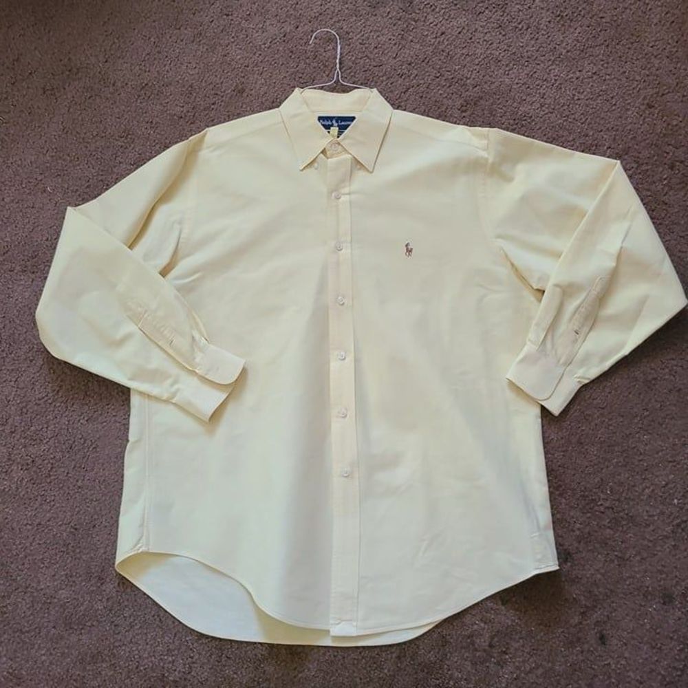Ralph Lauren 100% Cotton Men's Yellow Long-Sleeve Button-Up Shirt 16 - 35